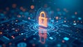 featuring a padlock symbol within a high-tech, Cybersecurity concept, digital