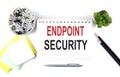 ENDPOINT SECURITY text on notebook with office supplies on white background Royalty Free Stock Photo