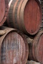 Ends of old wood wine barrels Royalty Free Stock Photo