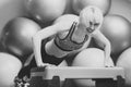 Endurance, strength and fitness concept. Girl in sportswear training on step platform in gym.