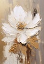 Enduring Beauty: A Cracked Varnish Metal with White Magnolia and Flesh Tone Buff Colors on a Gold Brown Background