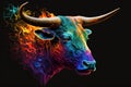 Enduring bull. Rainbow flames. Royalty Free Stock Photo