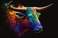 Enduring bull. Rainbow flames.