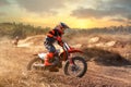 Enduro bike rider on offroad track Royalty Free Stock Photo