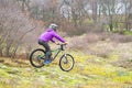 Enduro Cyclist Riding the Mountain Bike on the Rocky Trail. Royalty Free Stock Photo