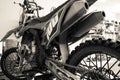 Enduro off-road motorcycle close-up in the garage