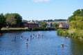 Paddleboarders on the river Exe, Exeter, UK. Royalty Free Stock Photo
