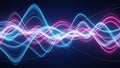 Energetic abstract visualization of sound waves or data streams in bright neon blue and pink flowing across a dark Royalty Free Stock Photo