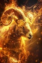 Energetic aries fiery ram embracing pioneering spirit with dynamic energy