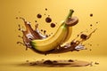 Energetic Banana Soaring Through Chocolate Waves