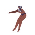 Energetic Black Woman Leaps Gracefully In Bikini Swimwear, Capturing The Essence Of Freedom And Joy In A Dynamic Mid-air
