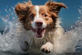 Energetic border collie filled with boundless joy, happily splashing in the revitalizing water