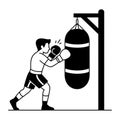 Energetic boxer training with punching bag in dynamic action pose, AI Generated Royalty Free Stock Photo