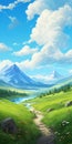 Energetic Brushwork Illustration Of Peaceful Mountain Landscape