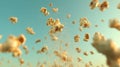 Energetic burst of gourmet popcorn in motion against sky Royalty Free Stock Photo