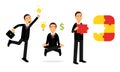 Energetic Businessman in Black Suit Meditating and Doing Puzzle Vector Illustration Set
