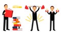 Energetic Businessman Lifting Dumbbell and Standing with Open Book Vector Illustration Set