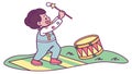 Energetic child joyfully bangs on drums, rhythm in play. vector design Generative AI Royalty Free Stock Photo