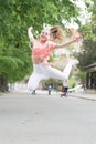 Energetic child. Save energy for long walk. Full of energy. Girl carefree child. Kid long hair enjoy walking. Summer Royalty Free Stock Photo