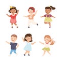 Energetic Children Dancing Moving to Music Rythm Vector Set Royalty Free Stock Photo