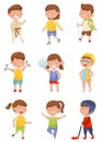 Energetic Children Doing Different Kind of Sport Vector Illustrations Set