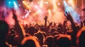 Energetic Crowd at Concert Raising Hands Royalty Free Stock Photo