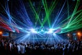 Energetic Crowd at a Laser Light Show Concert Royalty Free Stock Photo