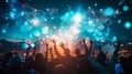 Energetic Crowd Raising Hands at Concert Royalty Free Stock Photo