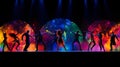 Energetic Dance Battle: Abstract Silhouettes on Reflective Dance Floor