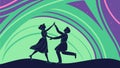 Energetic Dance Duo: Silhouetted Figures Under Aurora-like Lights, vector design Generative AI Royalty Free Stock Photo