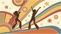 Energetic Dancers Under a Starry Retro Disco Sky, vector design Generative AI Royalty Free Stock Photo