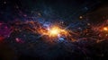 Energetic digital art visualizing collaborative problem solving in a cosmic technology landscape
