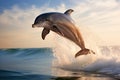 Energetic Dolphins Playfully Leaping, Creating Beautiful Water Fountains in Ocean Waves