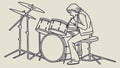 Energetic drummer performing with full drum kit, expressive sketch, vector design Generative AI Royalty Free Stock Photo