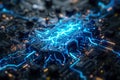 Energetic electrical currents on high-tech circuit board. Generative AI Royalty Free Stock Photo