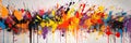 An energetic explosion of paint splatters and drips, resulting in a lively and abstract expression of creativity
