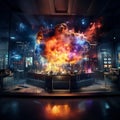 Energetic Explosions Illuminate Futuristic Laboratory Royalty Free Stock Photo