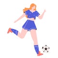 Energetic female athlete plays football, soccer. Royalty Free Stock Photo