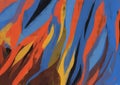 Energetic fire painting grafftiti with blue orange and yellow, art, grunge art and graffitti painting. Artistic acrylic painting