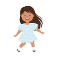 Energetic Girl in Blue Dress Dancing Moving to Music Rythm Vector Illustration