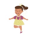Energetic Girl with Ponytail Dancing Moving to Music Rythm Vector Illustration