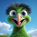 Energetic Green Bird: A Humorous Caricature In Daz3d Style