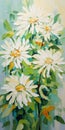 Energetic Impasto: White Daisies In Light Yellow And Emerald Green