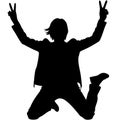 Energetic Jumping Silhouette Man Making Peace Gesture Vector Illustration Royalty Free Stock Photo
