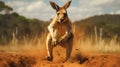 Energetic Kangaroo Leaping in Australian Outback