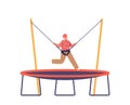Energetic Little Boy Joyfully Bouncing On Trampoline, Captured Mid-air. Image is Ideal For Promoting Outdoor Activities