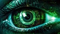 Energetic Matrix: The Astonishing Green Iris in a Futuristic Cyberpunk World