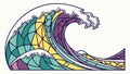 Energetic Ocean Wave with Colorful Stylized Details, vector design Generative AI Royalty Free Stock Photo