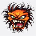 Energetic Orange Monster Head With Angry Expression