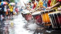 Energetic percussion: Songkran street drumming ensembles resonate joy.AI Generated Royalty Free Stock Photo